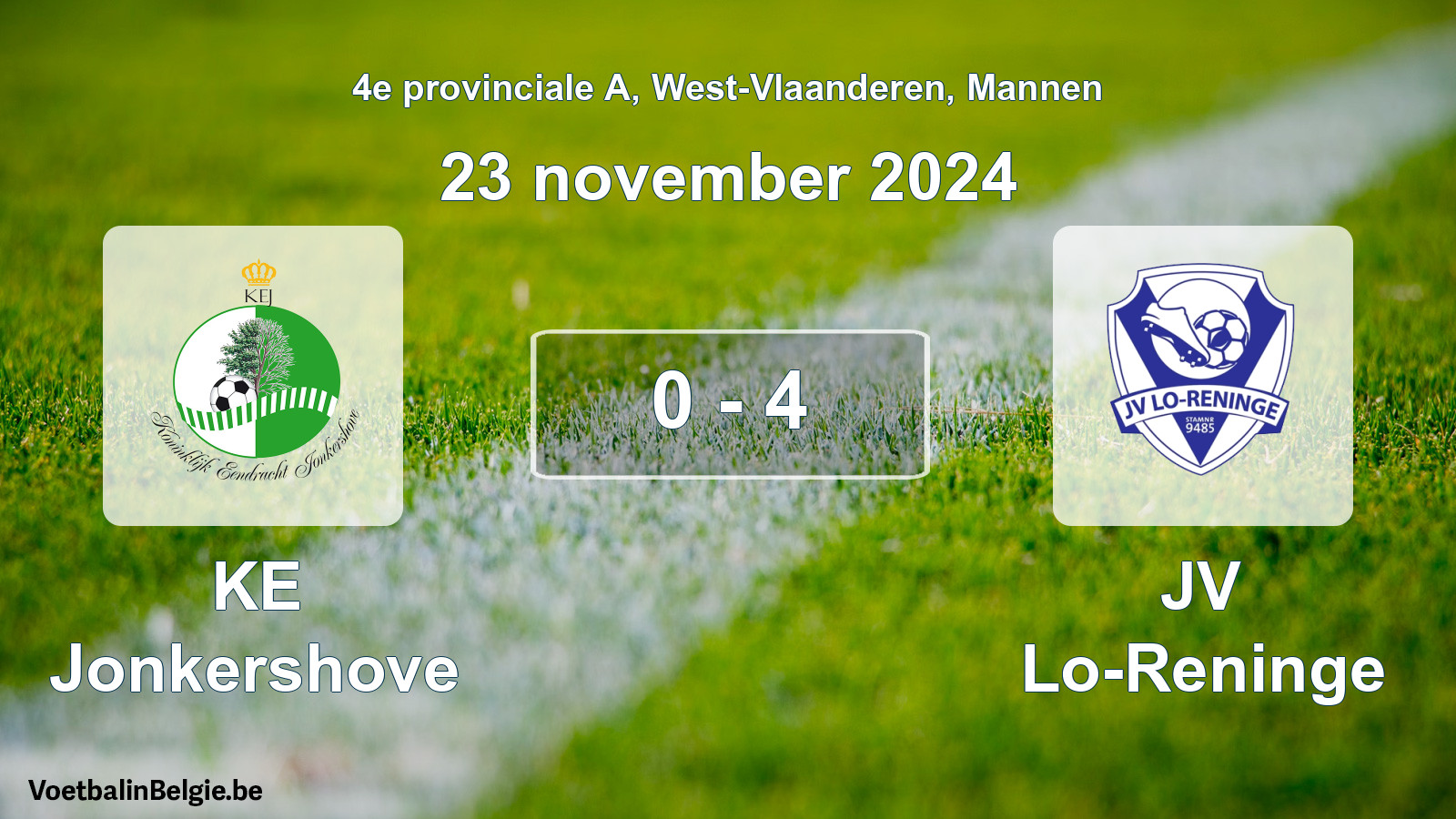 Gespeelde wedstrijd mannenvoetbal: KE Jonkershove - JV Lo-Reninge 0 - 4 (23 november 2024)