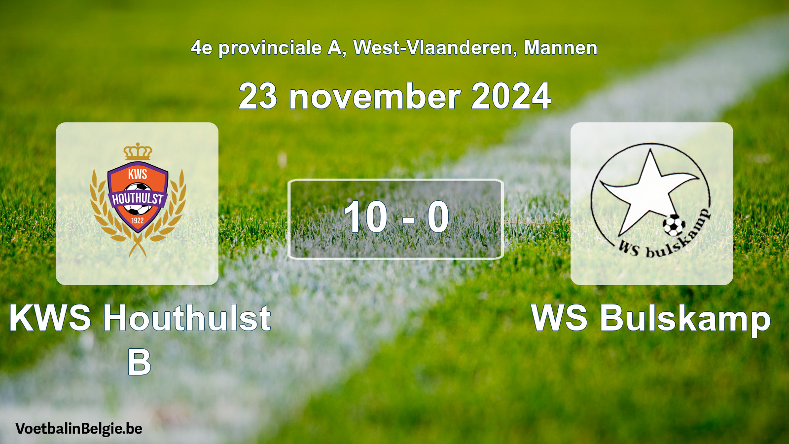 Gespeelde wedstrijd mannenvoetbal: KWS Houthulst B - WS Bulskamp 10 - 0 (23 november 2024)