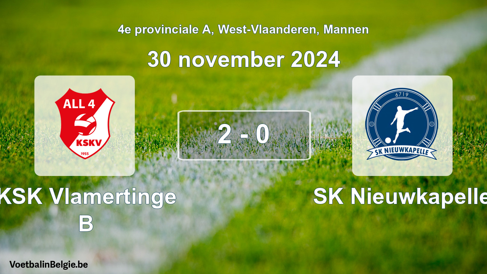 Gespeelde wedstrijd mannenvoetbal: KSK Vlamertinge B - SK Nieuwkapelle 2 - 0 (30 november 2024)