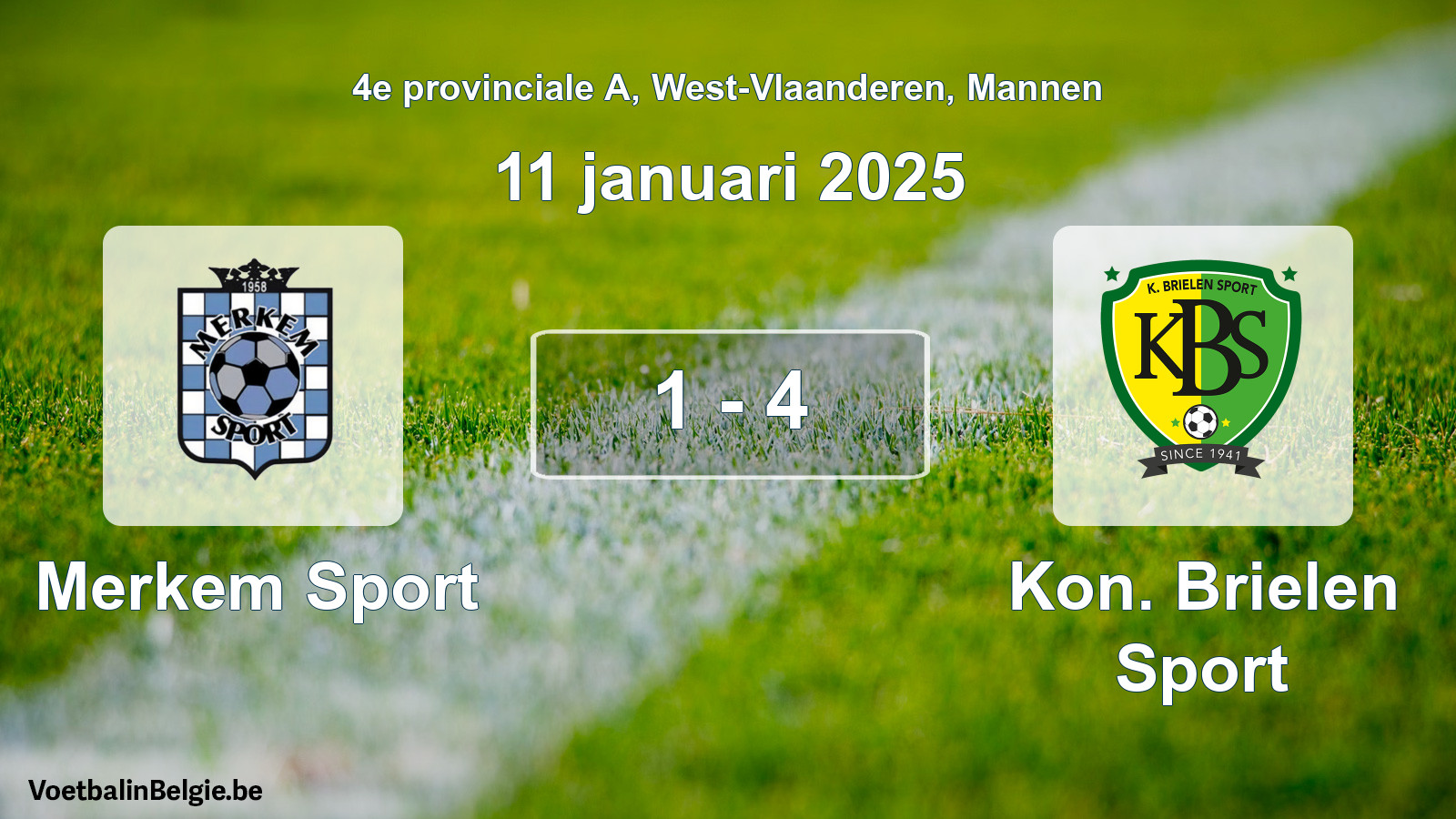 Gespeelde wedstrijd mannenvoetbal: Merkem Sport - Kon. Brielen Sport 1 - 4 (11 januari 2025)