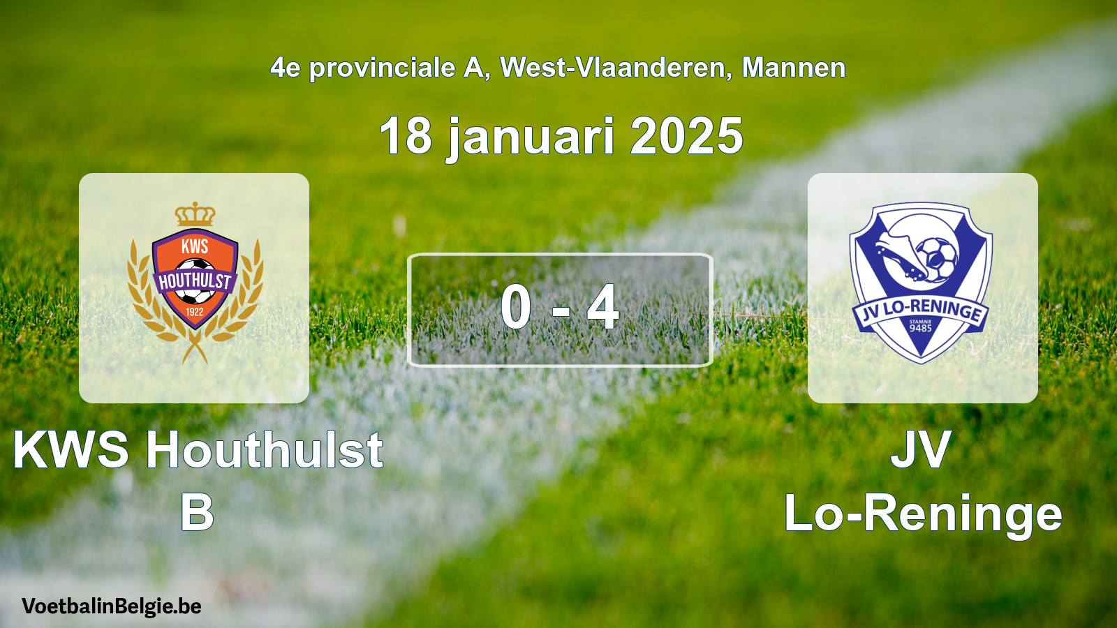 Gespeelde wedstrijd mannenvoetbal: KWS Houthulst B - JV Lo-Reninge 0 - 4 (18 januari 2025)