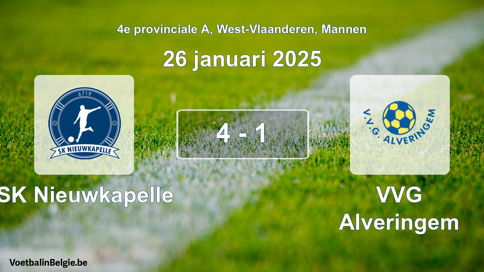 Gespieltes Spiel männer-Fußball: SK Nieuwkapelle - VVG Alveringem 4 - 1 (26 Januar 2025)