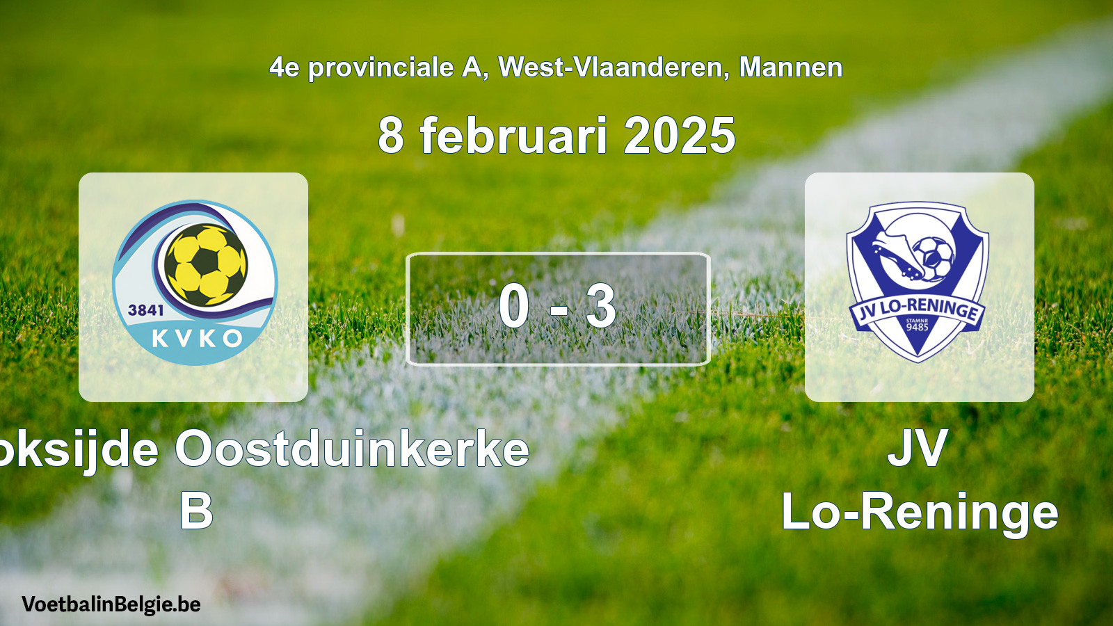Gespeelde wedstrijd mannenvoetbal: KV Koksijde Oostduinkerke B - JV Lo-Reninge 0 - 3 (8 februari 2025)