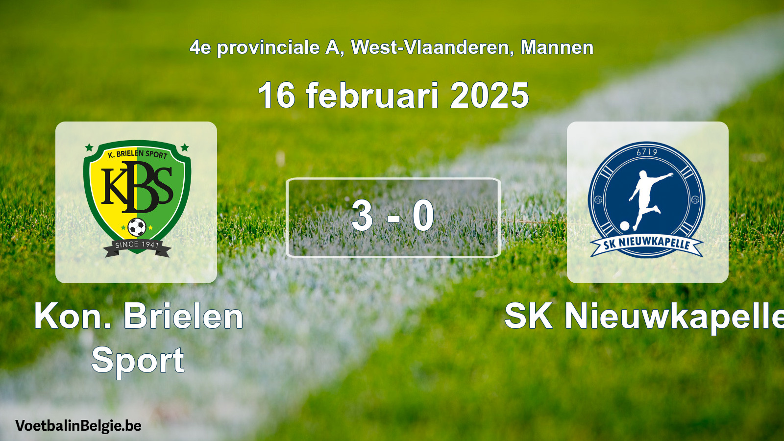 Gespieltes Spiel männer-Fußball: Kon. Brielen Sport - SK Nieuwkapelle 3 - 0 (16 Februar 2025)