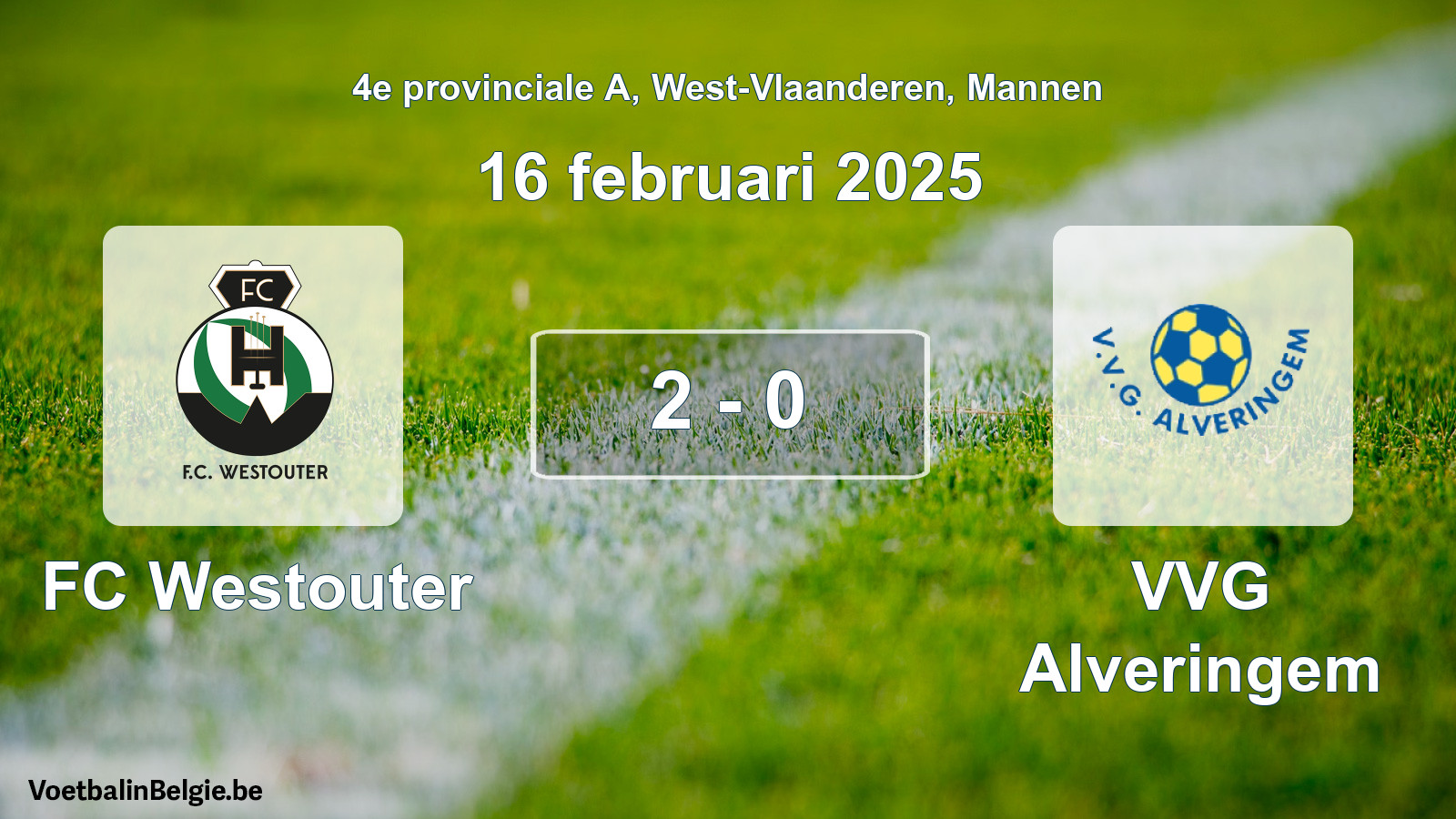 Match joué football hommes: FC Westouter - VVG Alveringem 2 - 0 (16 février 2025)