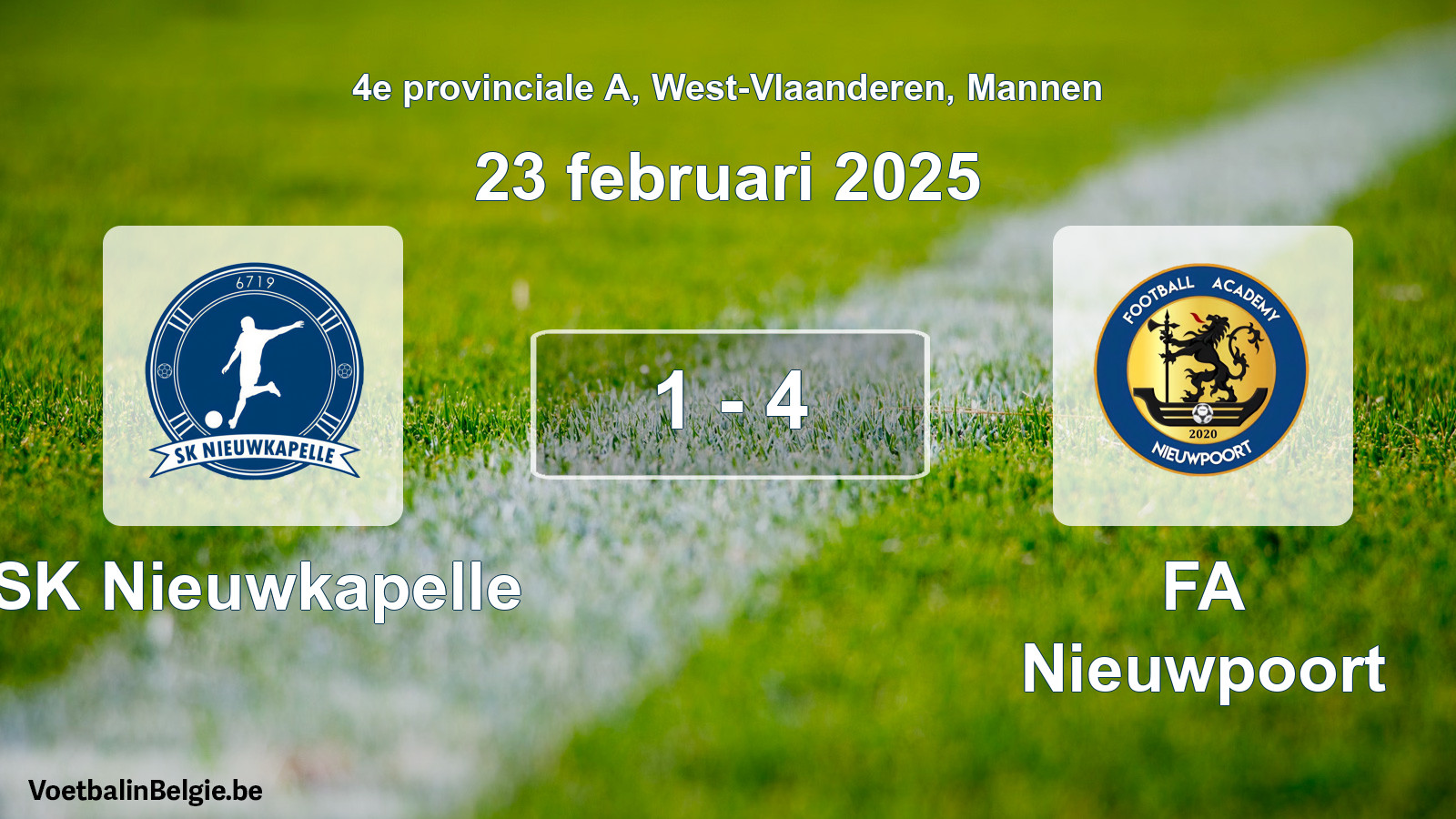 Gespieltes Spiel männer-Fußball: SK Nieuwkapelle - FA Nieuwpoort 1 - 4 (23 Februar 2025)