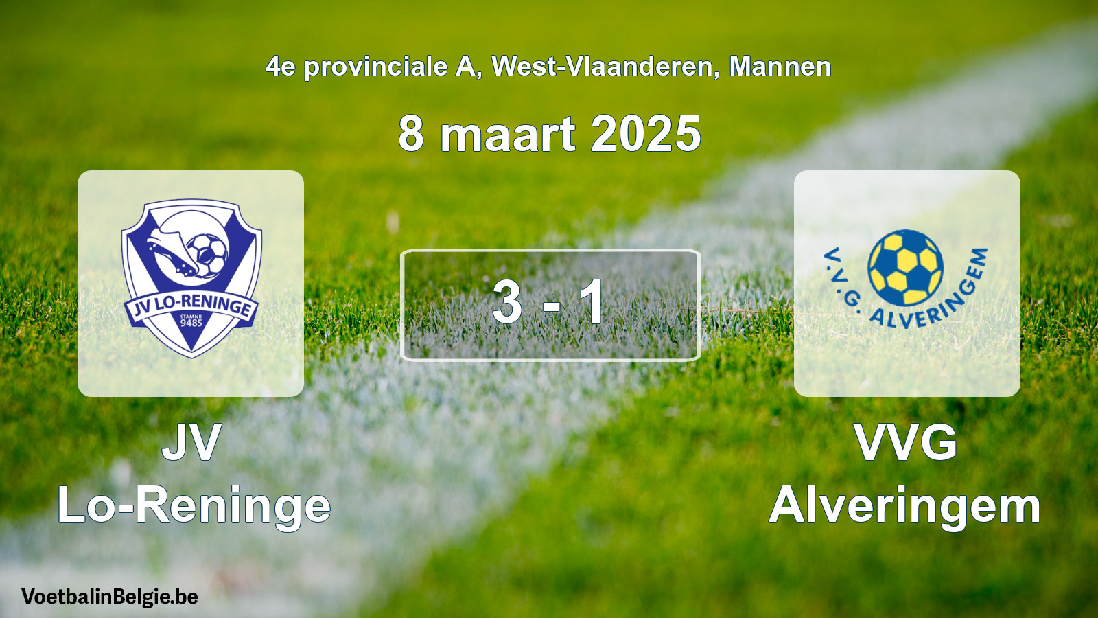 Gespeelde wedstrijd mannenvoetbal: JV Lo-Reninge - VVG Alveringem 3 - 1 (8 maart 2025)