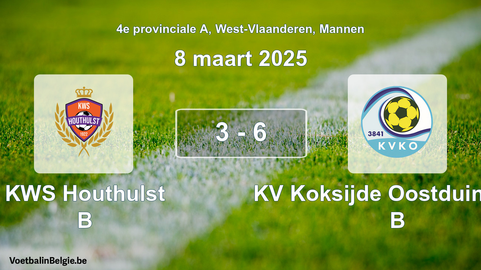 Gespeelde wedstrijd mannenvoetbal: KWS Houthulst B - KV Koksijde Oostduinkerke B 3 - 6 (8 maart 2025)
