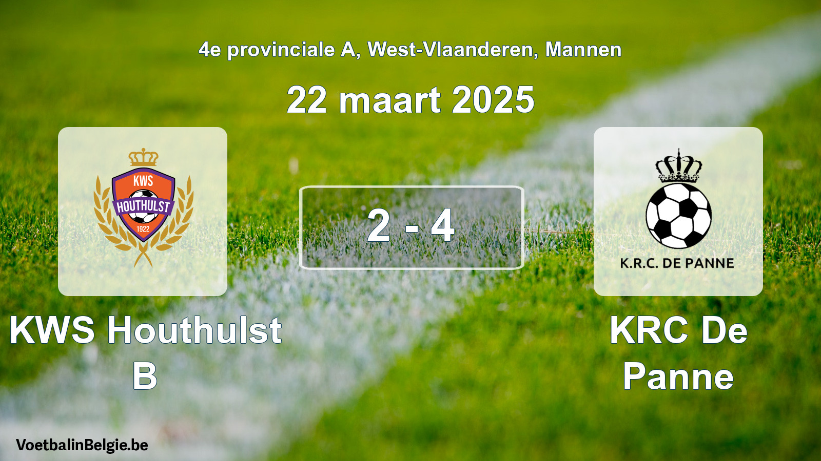 Gespeelde wedstrijd mannenvoetbal: KWS Houthulst B - KRC De Panne 2 - 4 (22 maart 2025)