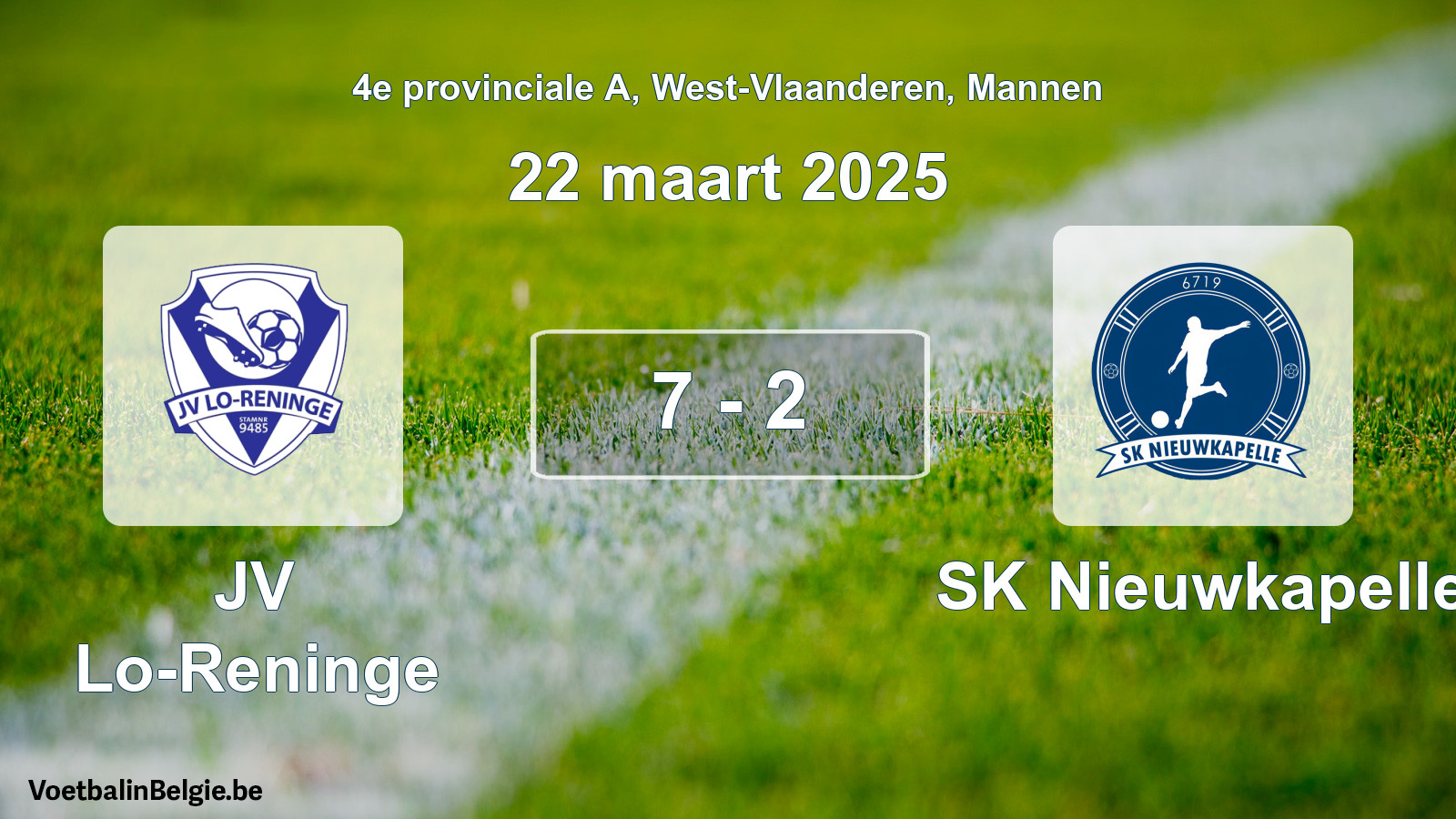 Gespeelde wedstrijd mannenvoetbal: JV Lo-Reninge - SK Nieuwkapelle 7 - 2 (22 maart 2025)