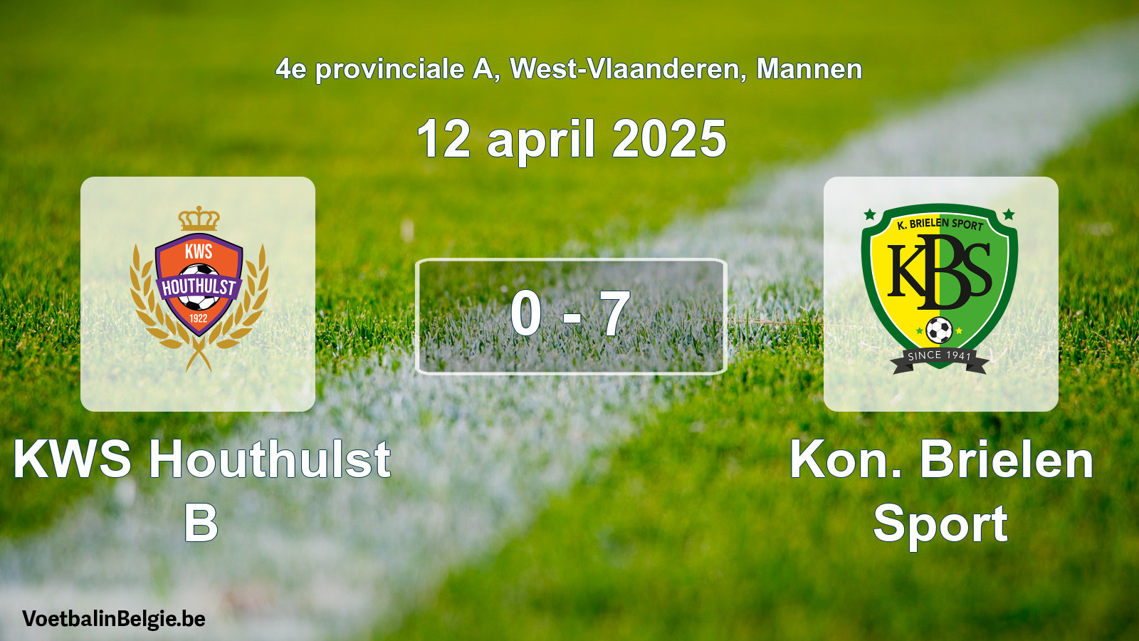Gespeelde wedstrijd mannenvoetbal: KWS Houthulst B - Kon. Brielen Sport 0 - 7 (12 april 2025)
