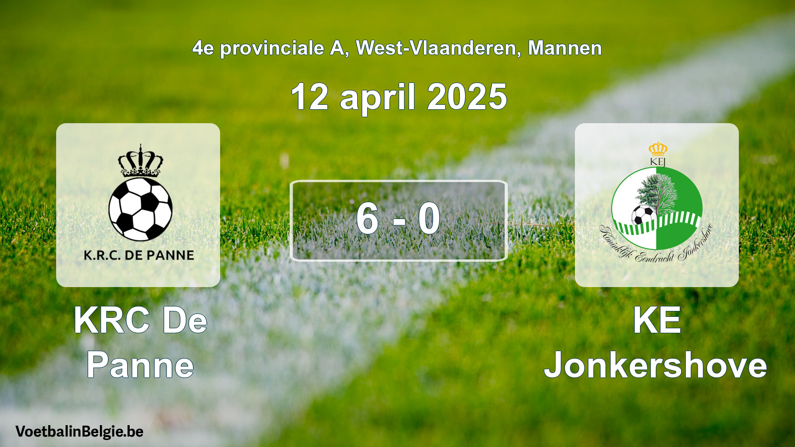 Gespeelde wedstrijd mannenvoetbal: KRC De Panne - KE Jonkershove 6 - 0 (12 april 2025)