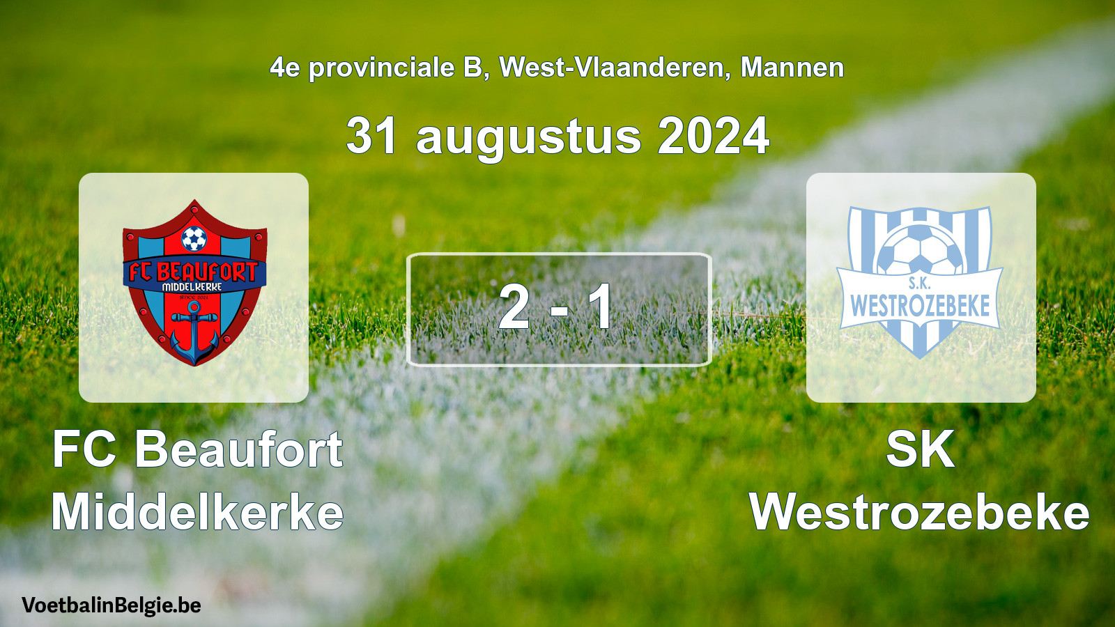 Gespeelde wedstrijd mannenvoetbal: FC Beaufort Middelkerke - SK Westrozebeke 2 - 1 (31 augustus 2024)