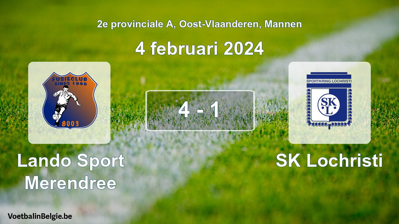 Gespeelde wedstrijd mannenvoetbal: Lando Sport Merendree - SK Lochristi 4 - 1 (4 februari 2024)