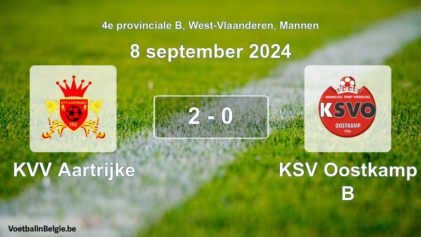 Gespeelde wedstrijd mannenvoetbal: KVV Aartrijke - KSV Oostkamp B 2 - 0 (8 september 2024)