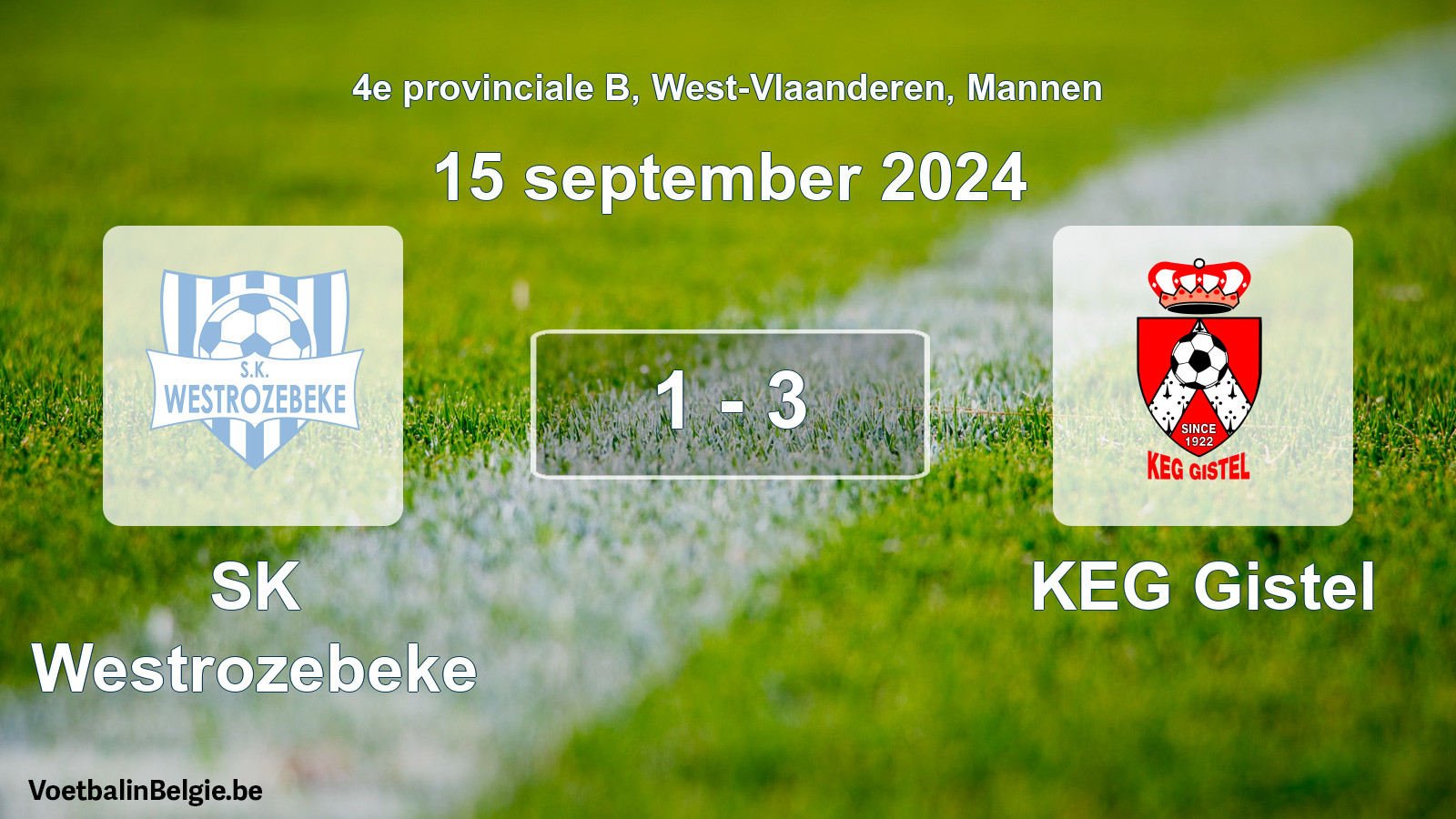 Gespeelde wedstrijd mannenvoetbal: SK Westrozebeke - KEG Gistel 1 - 3 (15 september 2024)
