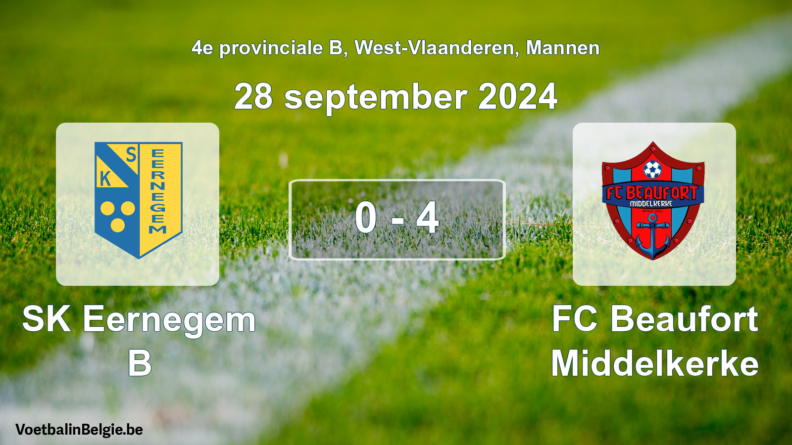 Gespeelde wedstrijd mannenvoetbal: SK Eernegem B - FC Beaufort Middelkerke 0 - 4 (28 september 2024)