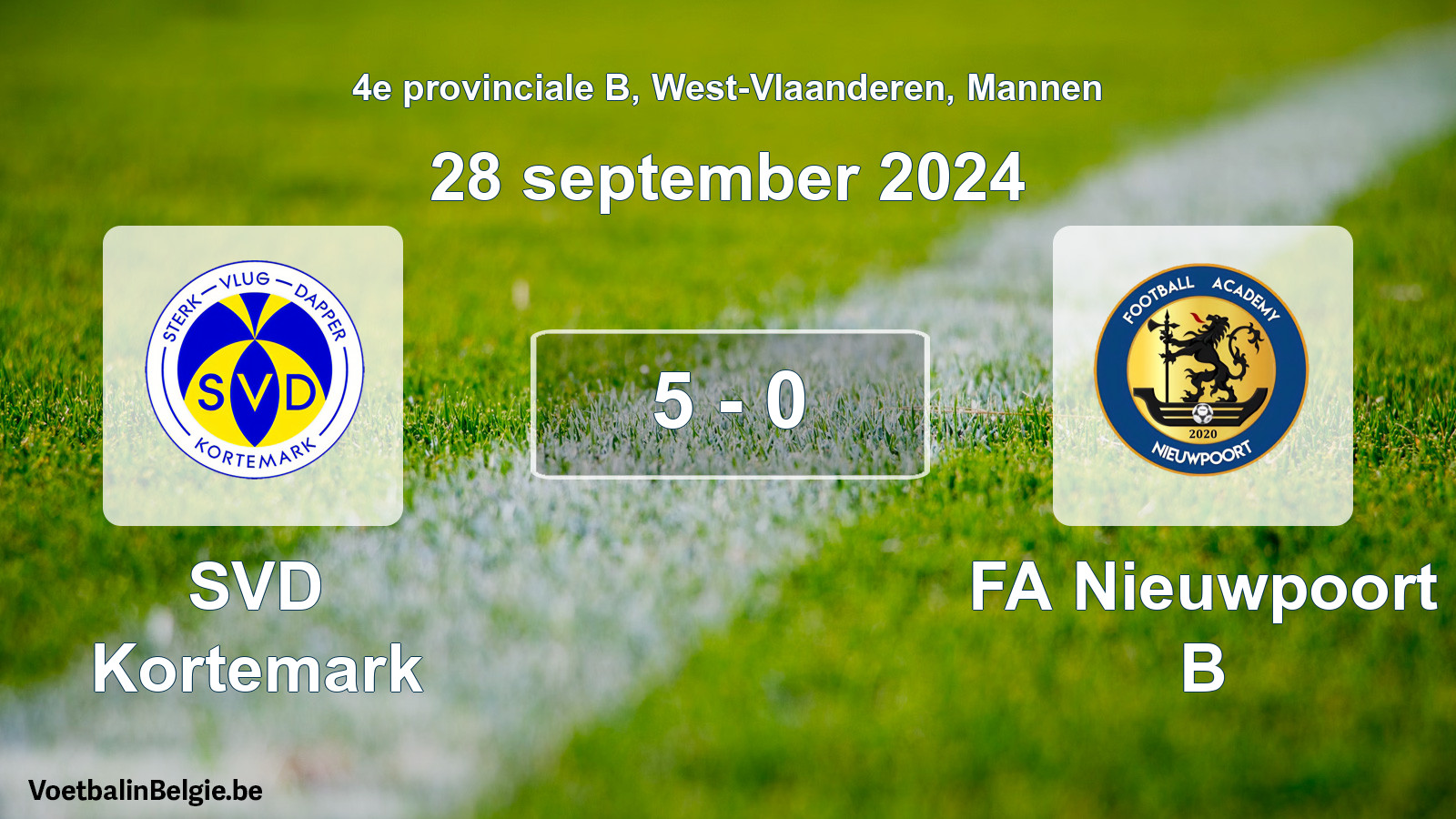 Gespieltes Spiel männer-Fußball: SVD Kortemark - FA Nieuwpoort B 5 - 0 (28 September 2024)