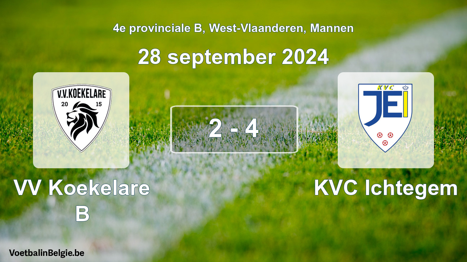 Gespeelde wedstrijd mannenvoetbal: VV Koekelare B - KVC Ichtegem 2 - 4 (28 september 2024)