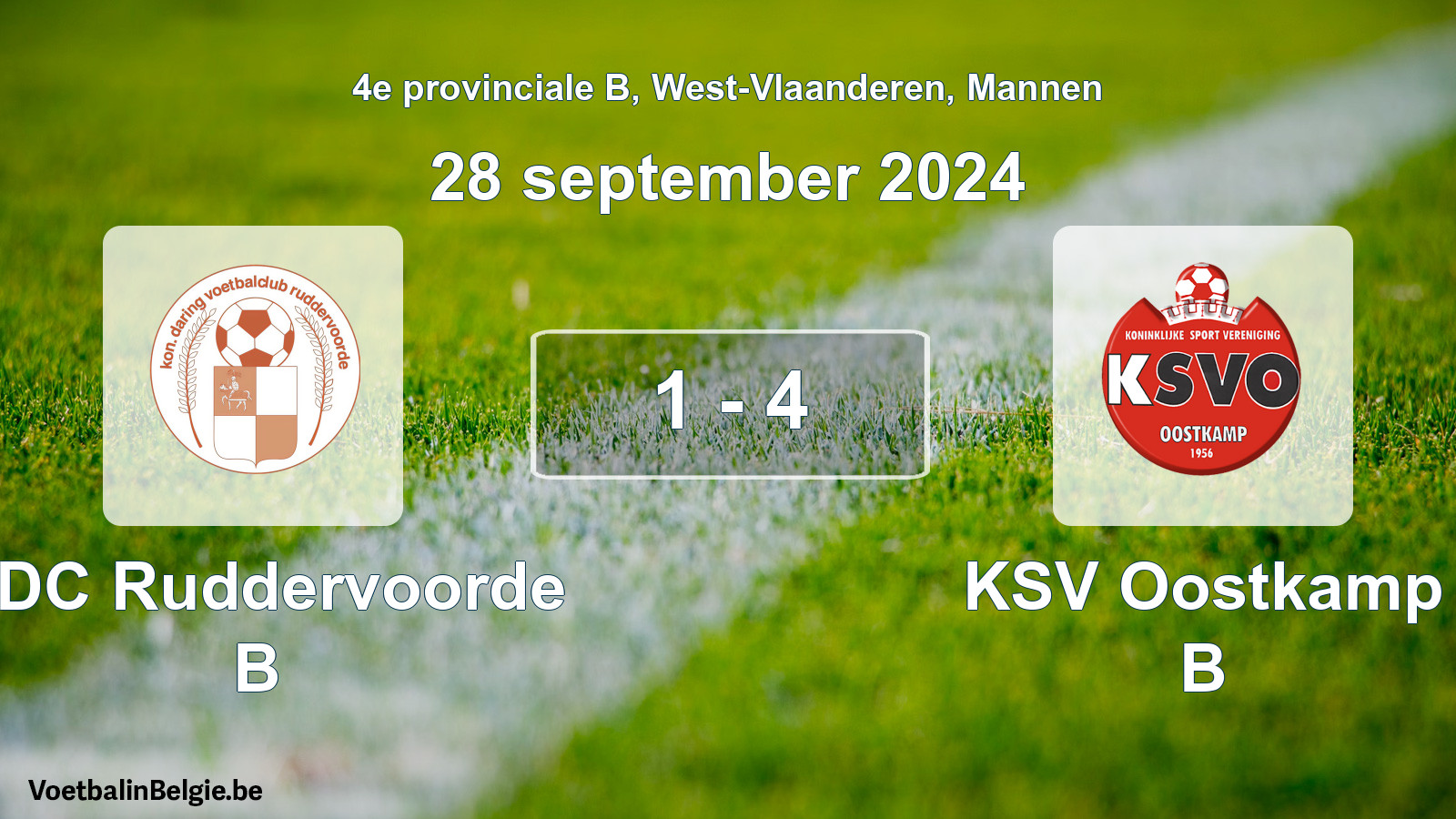 Gespeelde wedstrijd mannenvoetbal: KDC Ruddervoorde B - KSV Oostkamp B 1 - 4 (28 september 2024)