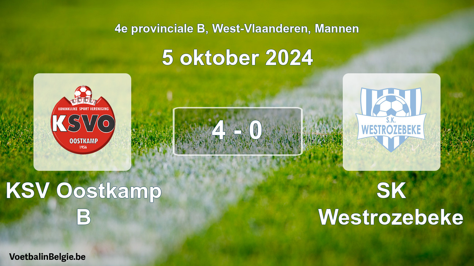 Gespeelde wedstrijd mannenvoetbal: KSV Oostkamp B - SK Westrozebeke 4 - 0 (5 oktober 2024)
