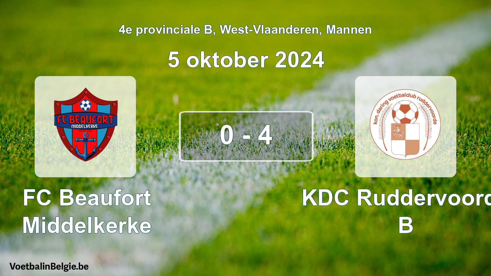 Played match men football: FC Beaufort Middelkerke - KDC Ruddervoorde B 0 - 4 (5 October 2024)