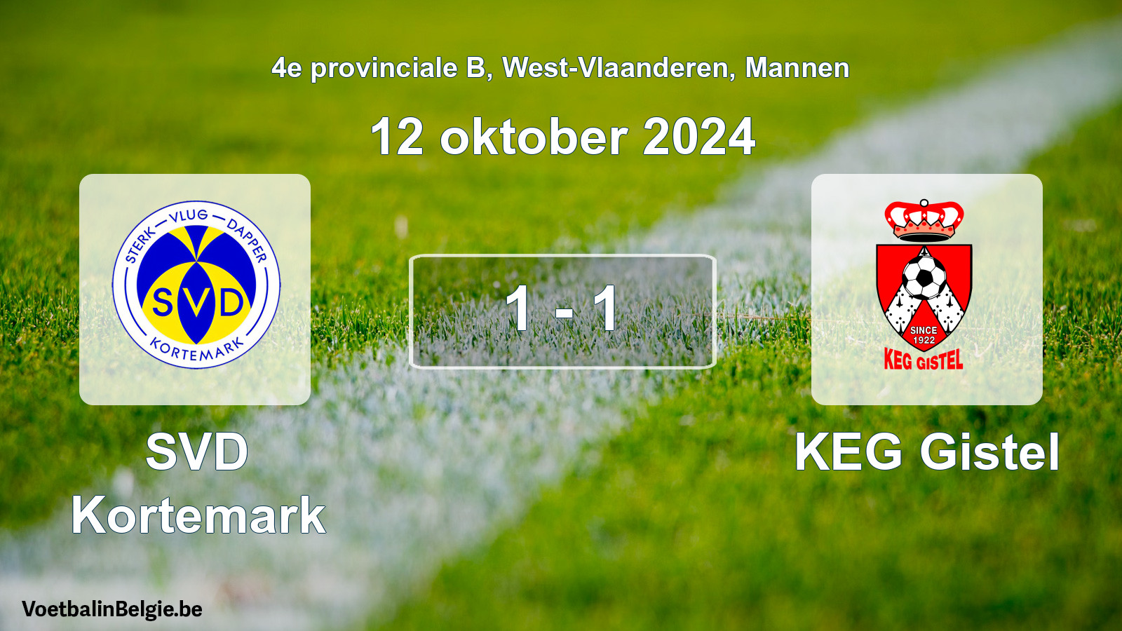 Gespeelde wedstrijd mannenvoetbal: SVD Kortemark - KEG Gistel 1 - 1 (12 oktober 2024)