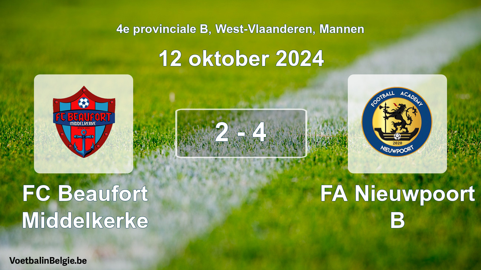 Gespeelde wedstrijd mannenvoetbal: FC Beaufort Middelkerke - FA Nieuwpoort B 2 - 4 (12 oktober 2024)