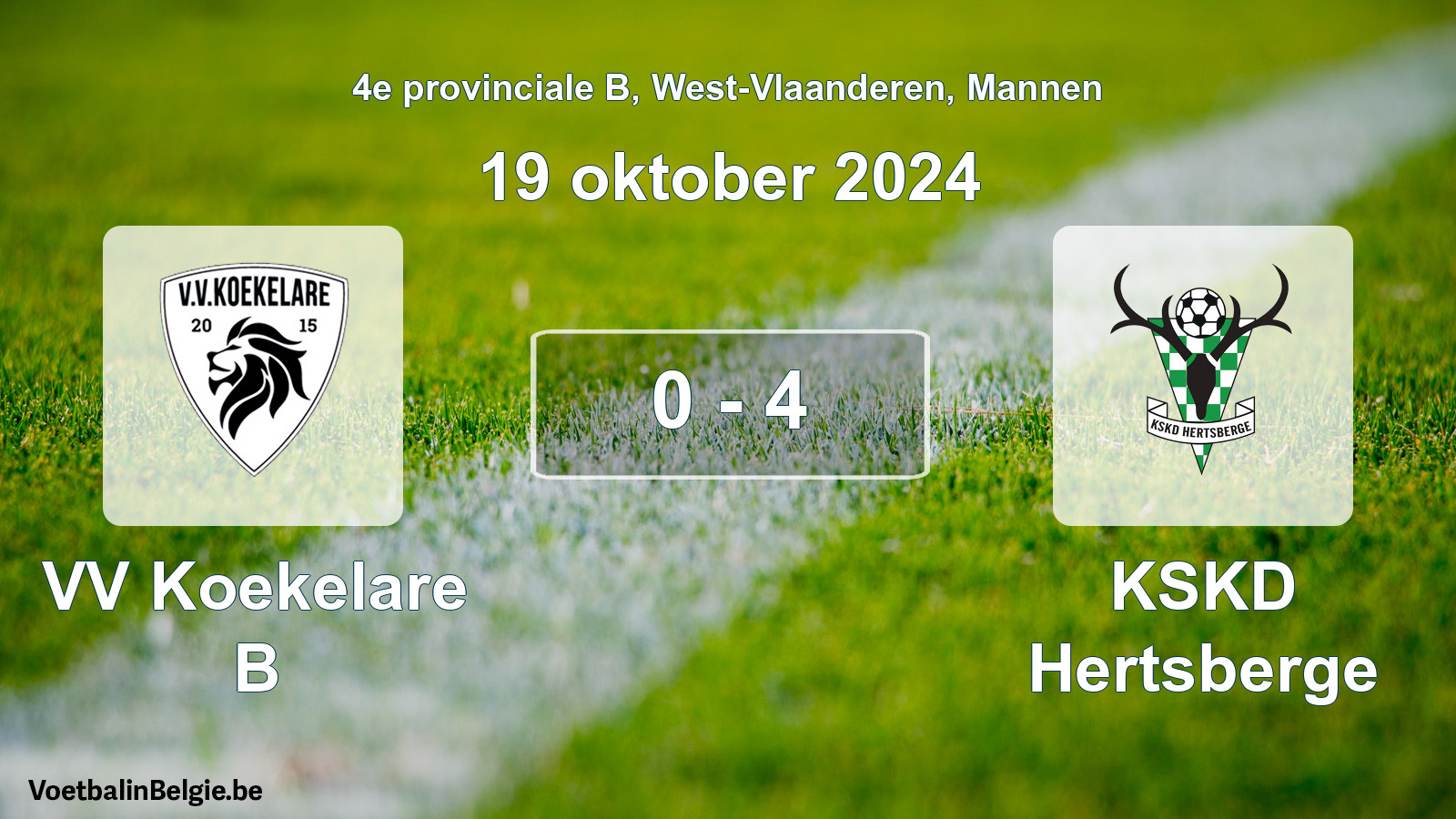 Gespeelde wedstrijd mannenvoetbal: VV Koekelare B - KSKD Hertsberge 0 - 4 (19 oktober 2024)