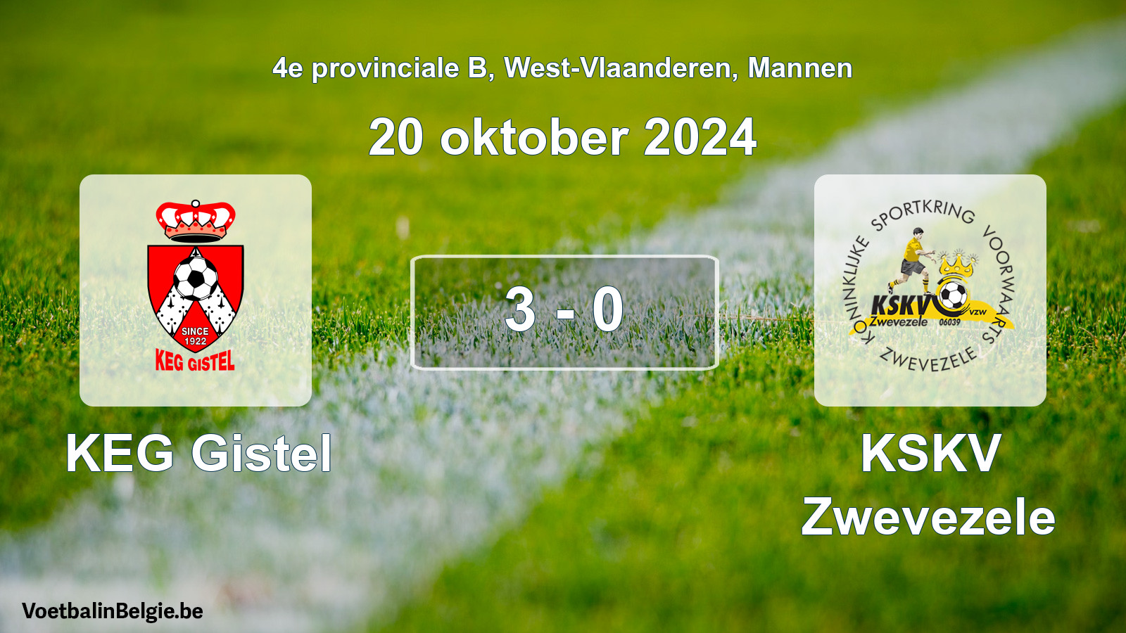 Gespeelde wedstrijd mannenvoetbal: KEG Gistel - KSKV Zwevezele 3 - 0 (20 oktober 2024)