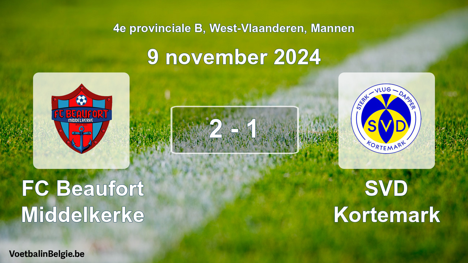 Gespeelde wedstrijd mannenvoetbal: FC Beaufort Middelkerke - SVD Kortemark 2 - 1 (9 november 2024)