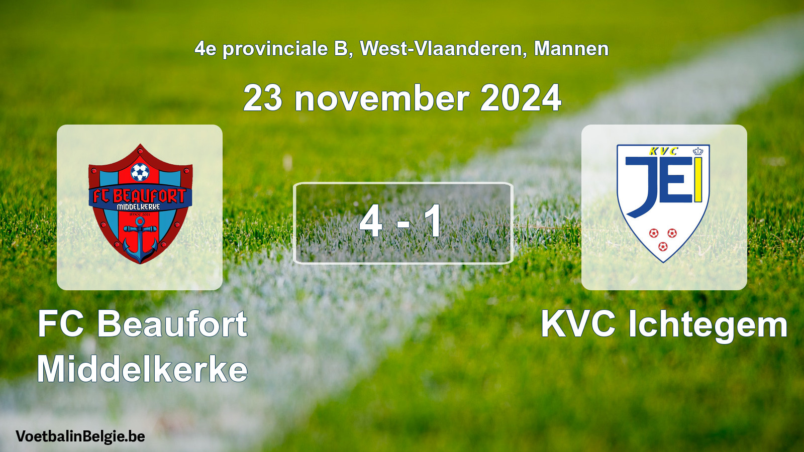 Gespeelde wedstrijd mannenvoetbal: FC Beaufort Middelkerke - KVC Ichtegem 4 - 1 (23 november 2024)
