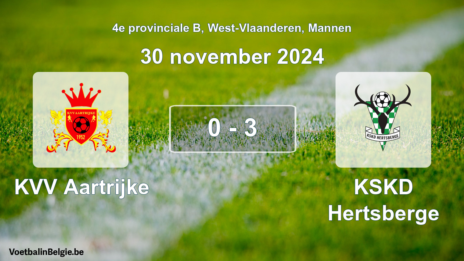 Gespeelde wedstrijd mannenvoetbal: KVV Aartrijke - KSKD Hertsberge 0 - 3 (30 november 2024)