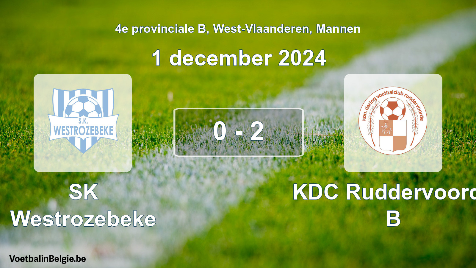 Gespeelde wedstrijd mannenvoetbal: SK Westrozebeke - KDC Ruddervoorde B 0 - 2 (1 december 2024)