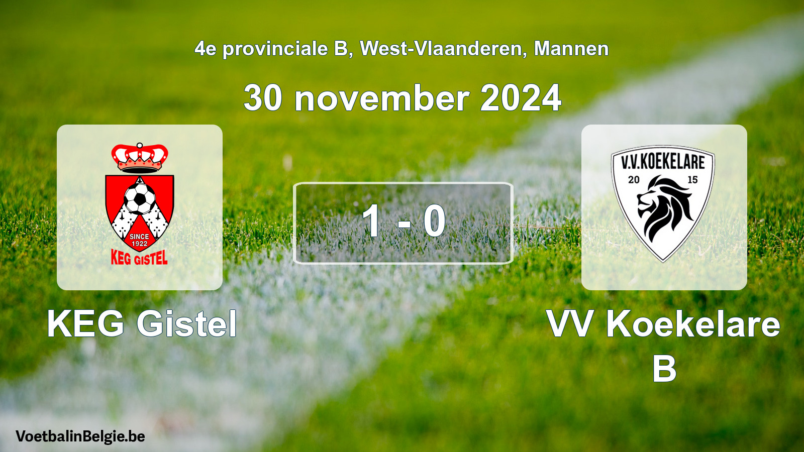 Gespeelde wedstrijd mannenvoetbal: KEG Gistel - VV Koekelare B 1 - 0 (30 november 2024)