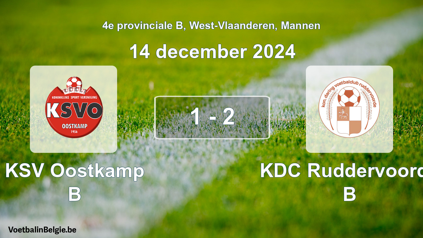 Gespeelde wedstrijd mannenvoetbal: KSV Oostkamp B - KDC Ruddervoorde B 1 - 2 (14 december 2024)