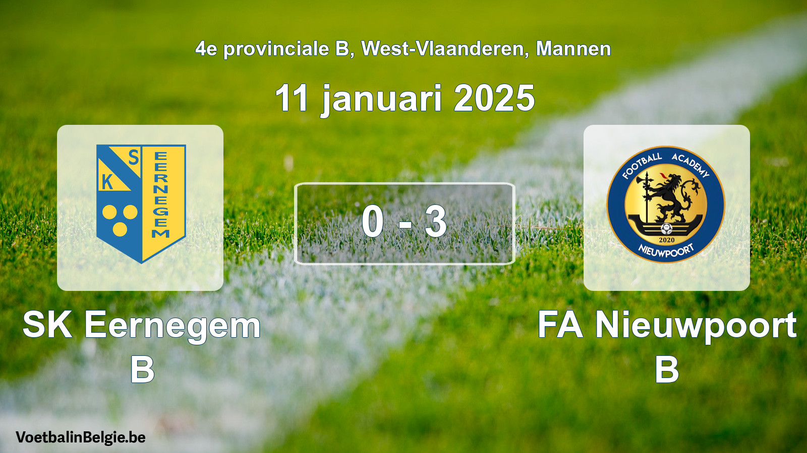 Gespeelde wedstrijd mannenvoetbal: SK Eernegem B - FA Nieuwpoort B 0 - 3 (11 januari 2025)