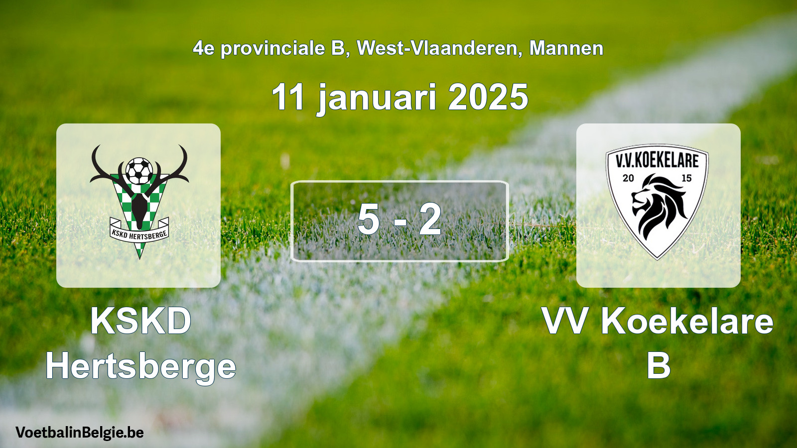 Gespeelde wedstrijd mannenvoetbal: KSKD Hertsberge - VV Koekelare B 5 - 2 (11 januari 2025)
