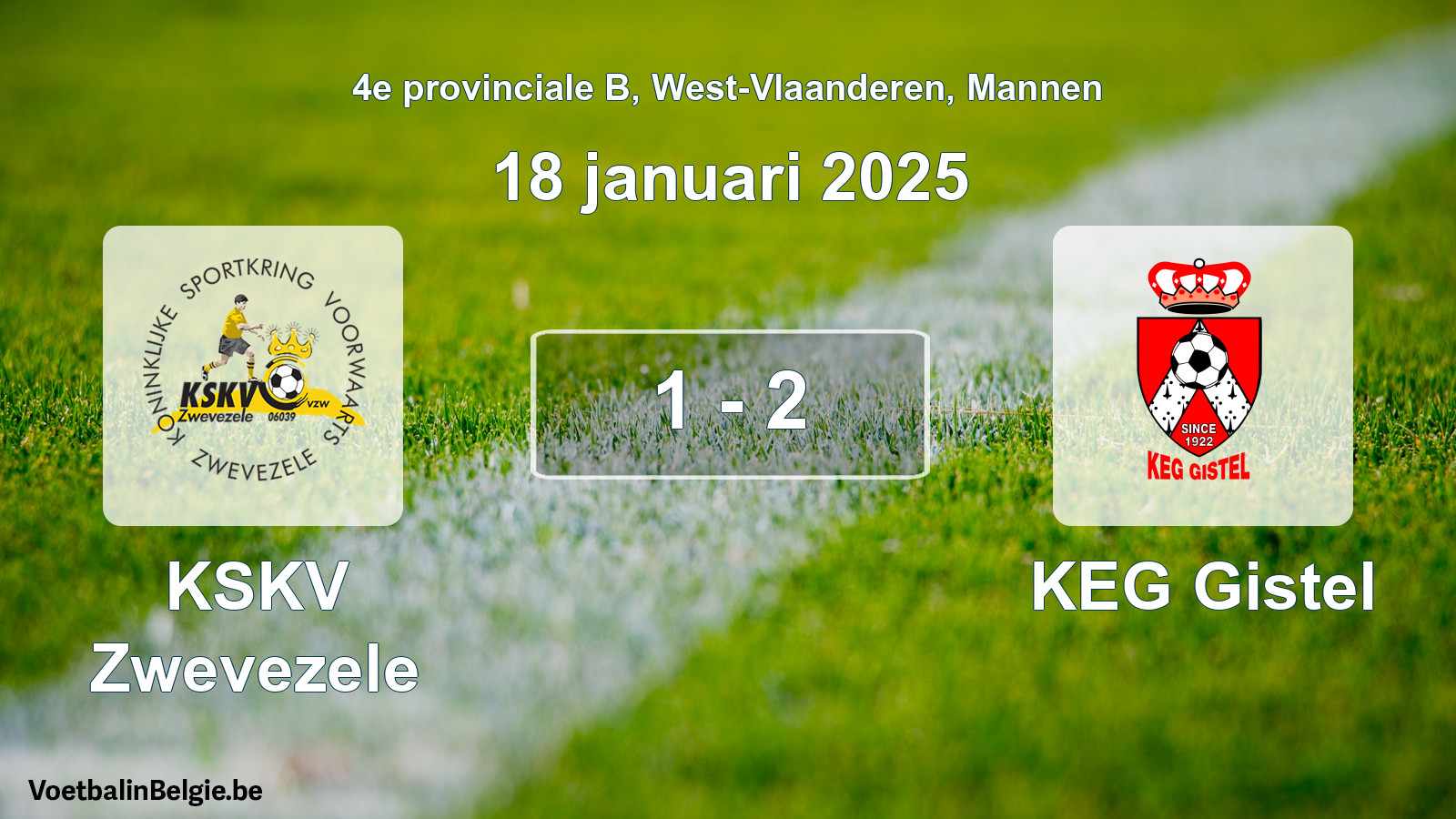 Gespeelde wedstrijd mannenvoetbal: KSKV Zwevezele - KEG Gistel 1 - 2 (18 januari 2025)