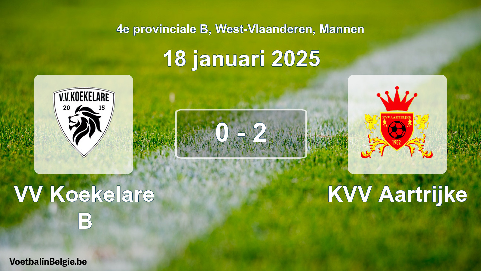 Gespeelde wedstrijd mannenvoetbal: VV Koekelare B - KVV Aartrijke 0 - 2 (18 januari 2025)
