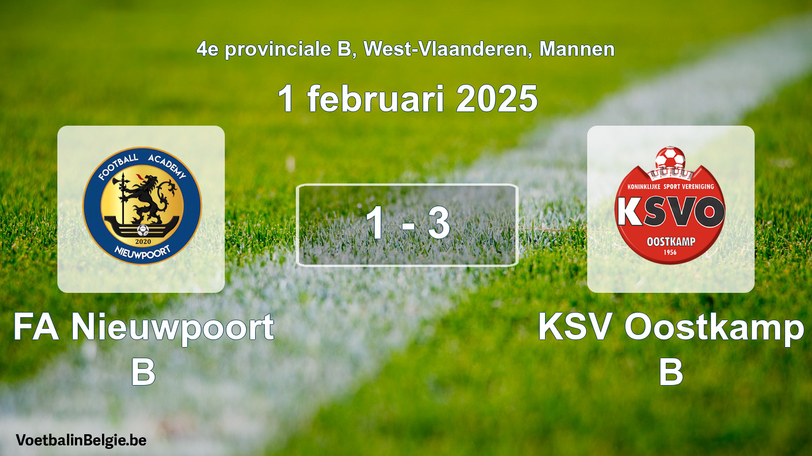 Gespeelde wedstrijd mannenvoetbal: FA Nieuwpoort B - KSV Oostkamp B 1 - 3 (1 februari 2025)