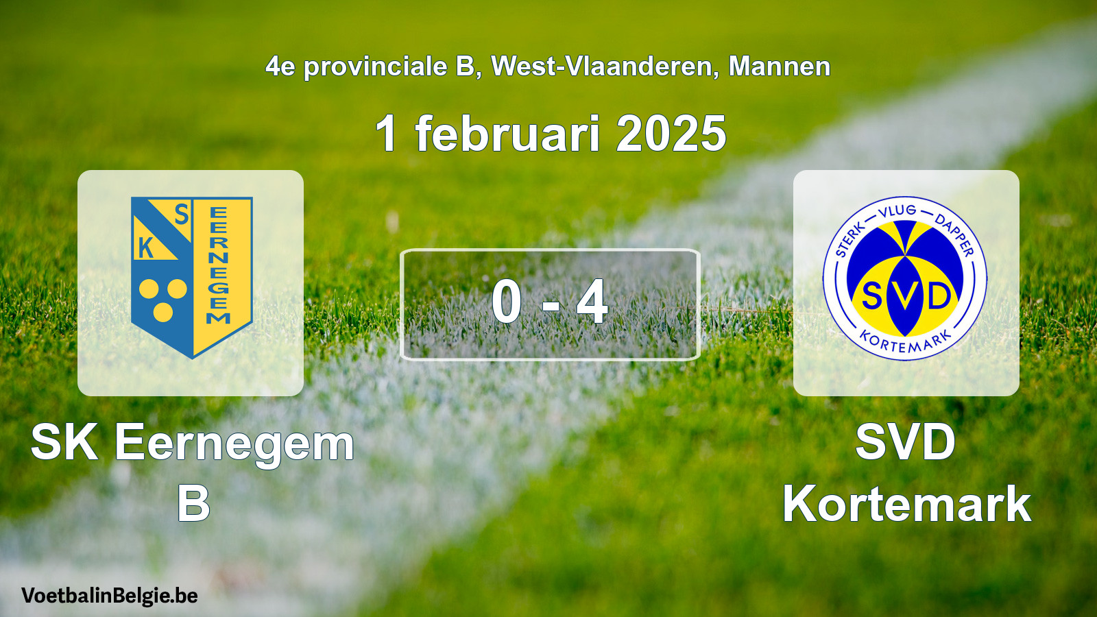 Gespeelde wedstrijd mannenvoetbal: SK Eernegem B - SVD Kortemark 0 - 4 (1 februari 2025)