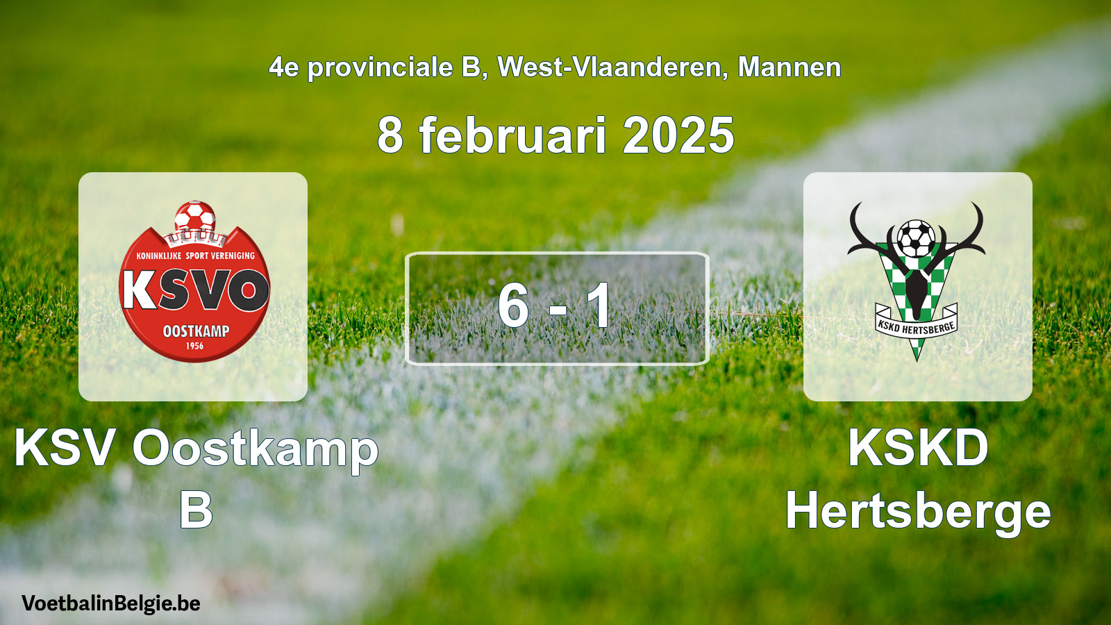 Played match men football: KSV Oostkamp B - KSKD Hertsberge 6 - 1 (8 February 2025)
