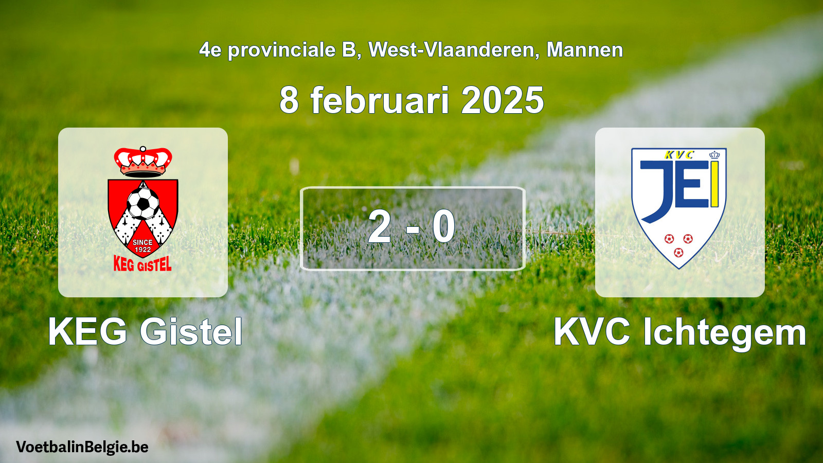 Gespeelde wedstrijd mannenvoetbal: KEG Gistel - KVC Ichtegem 2 - 0 (8 februari 2025)