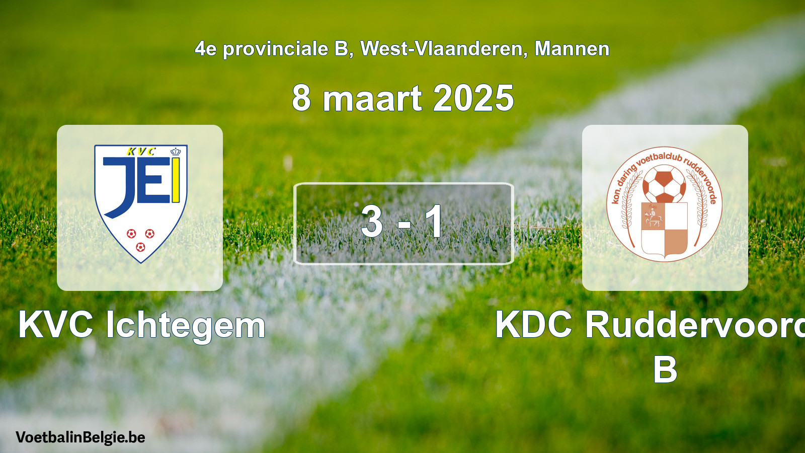 Gespeelde wedstrijd mannenvoetbal: KVC Ichtegem - KDC Ruddervoorde B 3 - 1 (8 maart 2025)