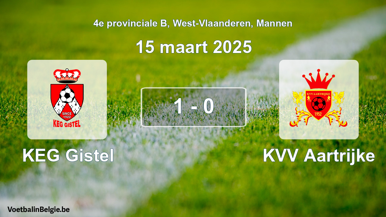 Gespeelde wedstrijd mannenvoetbal: KEG Gistel - KVV Aartrijke 1 - 0 (15 maart 2025)