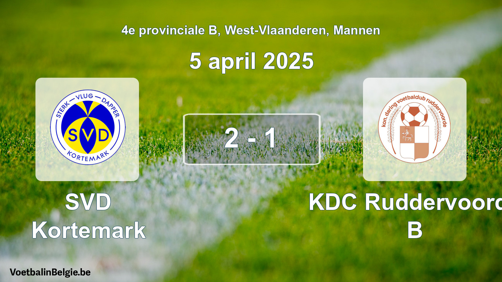 Played match men football: SVD Kortemark - KDC Ruddervoorde B 2 - 1 (5 April 2025)