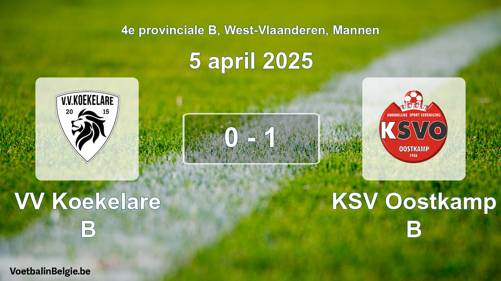 Gespeelde wedstrijd mannenvoetbal: VV Koekelare B - KSV Oostkamp B 0 - 1 (5 april 2025)