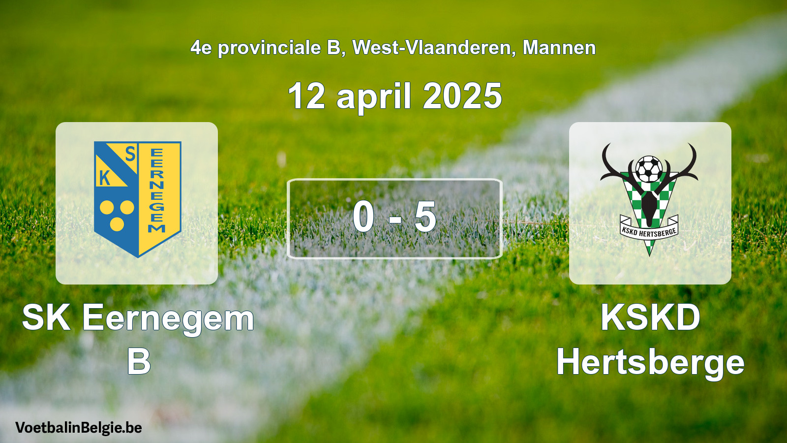 Gespeelde wedstrijd mannenvoetbal: SK Eernegem B - KSKD Hertsberge 0 - 5 (12 april 2025)