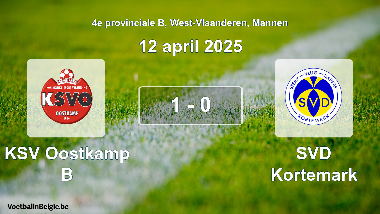 Gespeelde wedstrijd mannenvoetbal: KSV Oostkamp B - SVD Kortemark 1 - 0 (12 april 2025)
